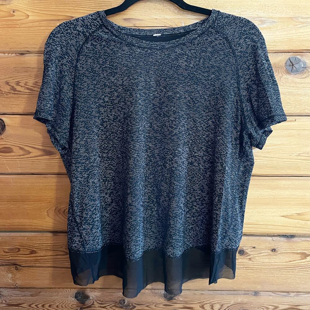 Lululemon Open Back Mesh Trim Black White Dots Top